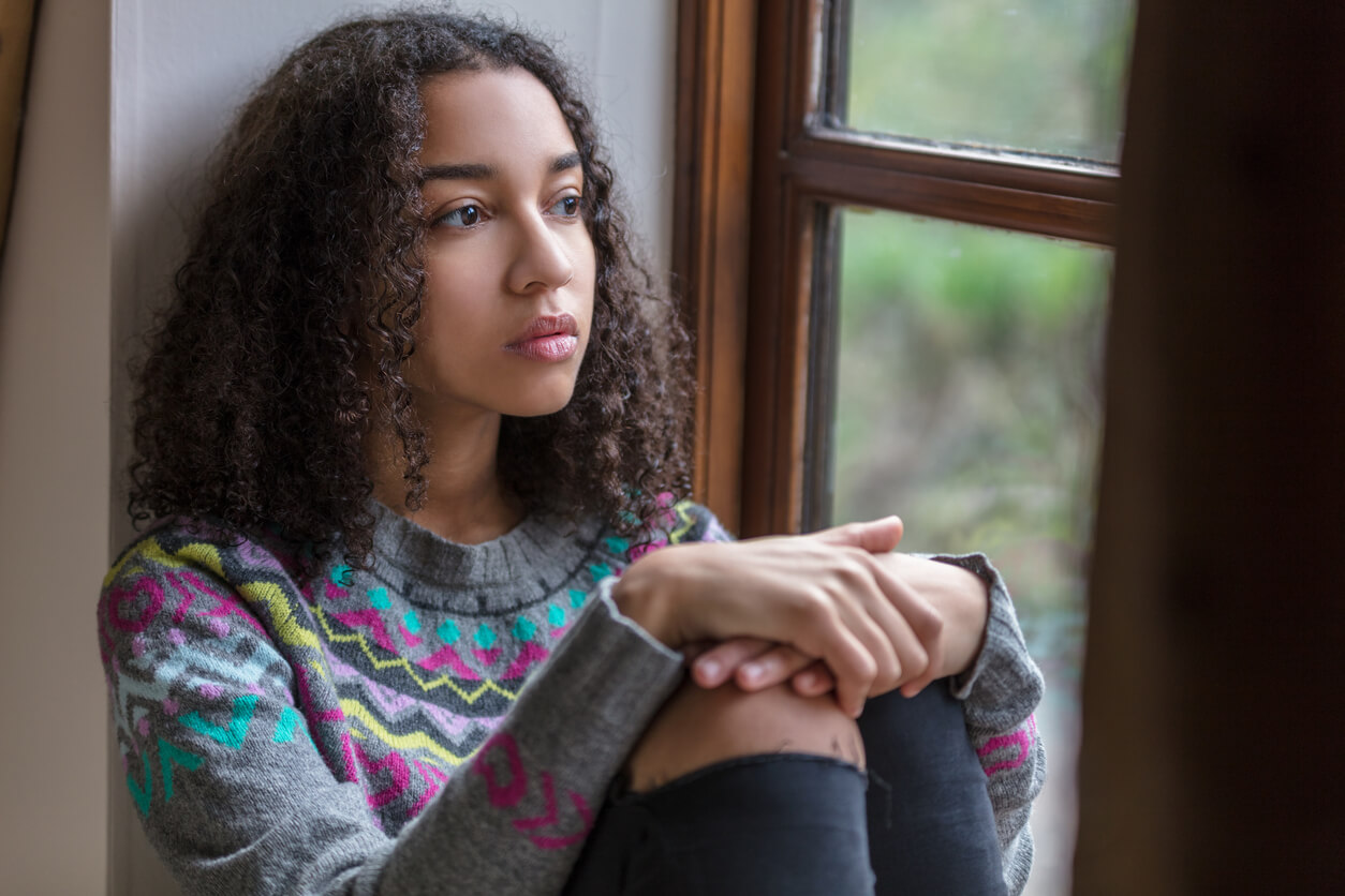 Sad Mixed Race African American Teenager Woman